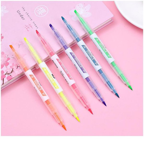 

3/6pc double head highlighter marker pen candy color fluorescent pen for students painting marking highlighter pen schoo qyltmu