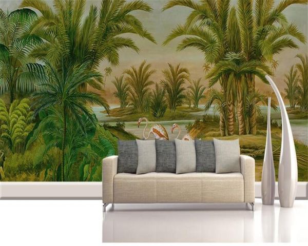 

wallpapers drop custom wall mural wallpaper european style retro hand drawn tropical rain forest plant painting 3d