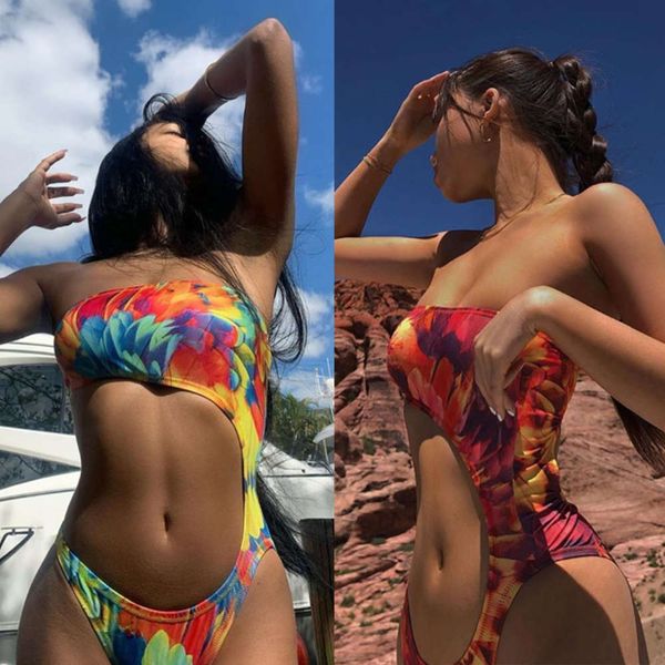 

one piece irregular swimsuit print bra bikini, White;black