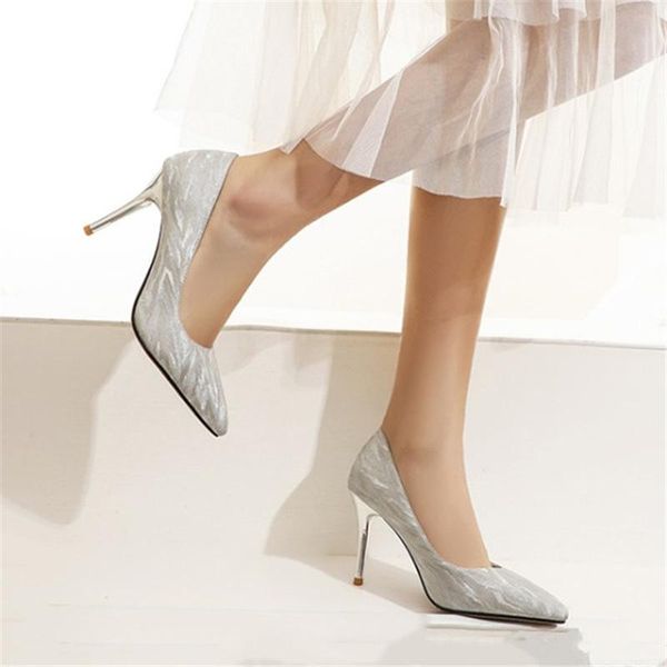 

dress shoes pxelena luxury women wedding bride stilettos high heels pink silver pointed toe ol office lady party shallow pumps 41, Black