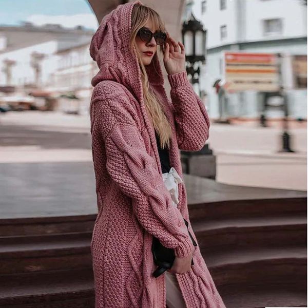 

women's knit cardigan solid color casual thick polyester long sleeve loose sweater hooded fall winter, White;black