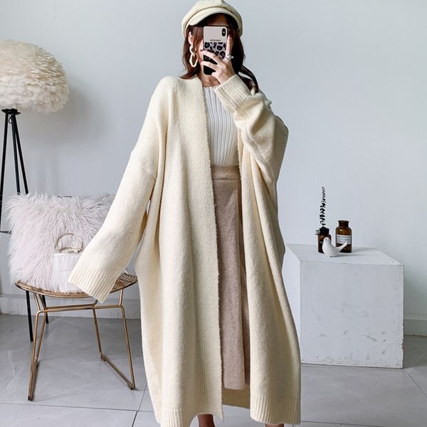 

women's sweaters alpaca blend sweater cardigan women winter coat pockets design batwing sleeve knitted long thick plus size m72o, White;black