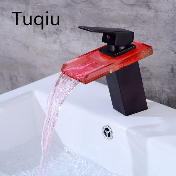

2021 new waterfall faucet led faucet. black brass . bathroom deck mounted basin sink mixer tap ul0v