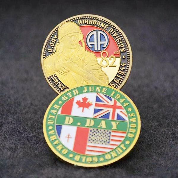 

2pcs non magnetic crafts 1944.6.6 usa military 82nd airborne division gold plated challenge souvenir coin army collectible gifts medal