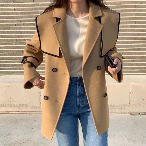 

women's jackets [ewq] coreano chique outono feminino casual duplo breasted solto jaqueta nova lapela solta manga longa casaco marÃ© 16e2, Black;brown