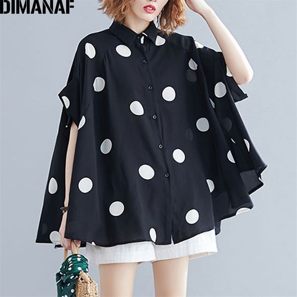 Dimanaf Plus Размер женские блузки рубашка большой размер летние повседневные леди топы туника печати в горошек свободная женская одежда Batwing рукав 210226