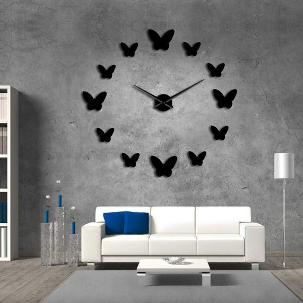 

wall clocks frameless diy silent large clock 3d mirror butterflies watch for living room bedroom home decor big time