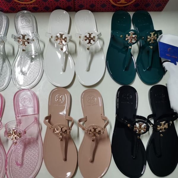 

slipper tb clip foot flat bottom flip flop pvc jelly sandals metal buckle holiday beach antiskid women's shoes for summerzly, Black