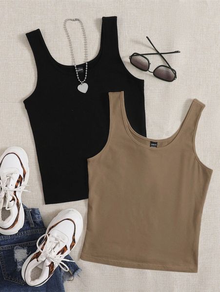 

2pcs solid tank crop x5ut#, White