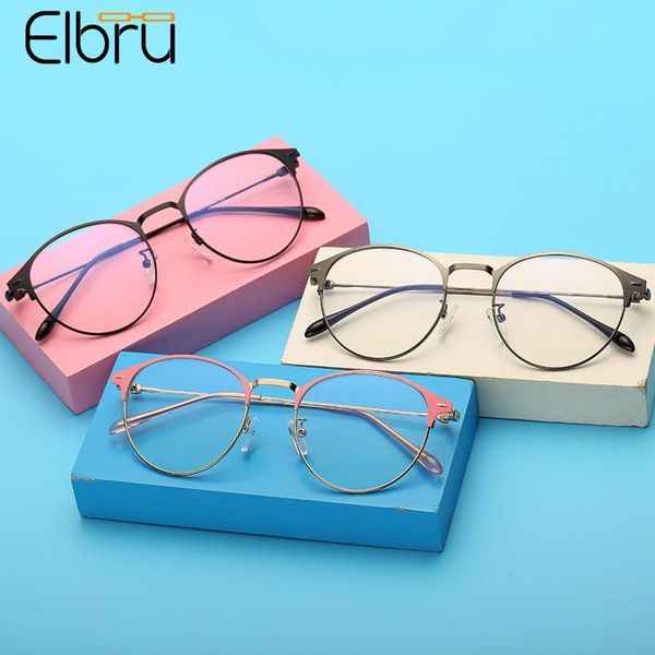 

fashion sunglasses frames elbru anti blue light glasses frame women&men round metal computer goggles eye protection eyewear retro optical sp, Black