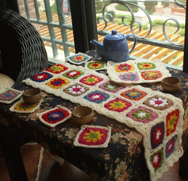 

mats & pads 8pcs set handmade pastoral flower cotton yarn place for dining table