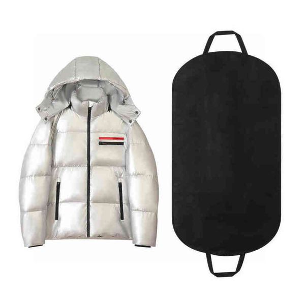 

french designer triangle logo silver down jacket duck zipper pocket red rubber letters women's parker soft outdoor warm coat size m-3xl, Black