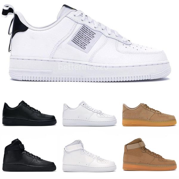 

2021 1 utility classic black white men women running shoes one sports casual skateboard high low cut wheat trainers sneakers size 36-45