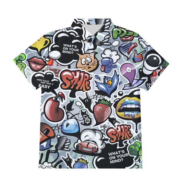 OGKB 3D Lustige Psychedelic Print Button Shirts Hipster Casual Abstrakt Hoody Anime Graffiti Kurzarm Shirt Streetwear 210316317S