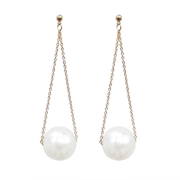 

stud elegant big pearl long tassel earrings for women charming wedding gold chain jewelry fashion party accessories, Golden;silver