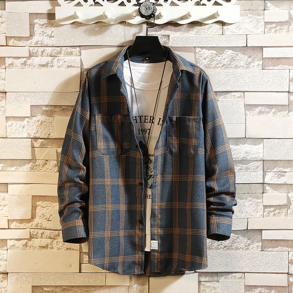

2021 new hip hop streetwear casual plaid shirt men long sleeve spring autumn korea clothes 4edq, White;black