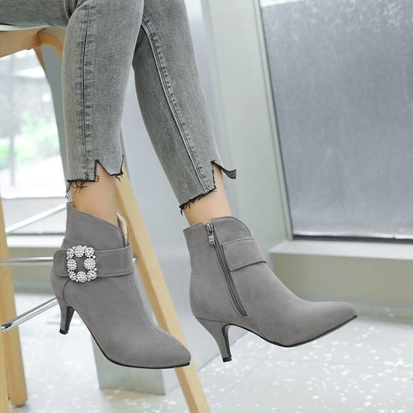 

boots big size 9 10 11-17 women shoes ankle for ladies woman winter drill belt buckle, Black