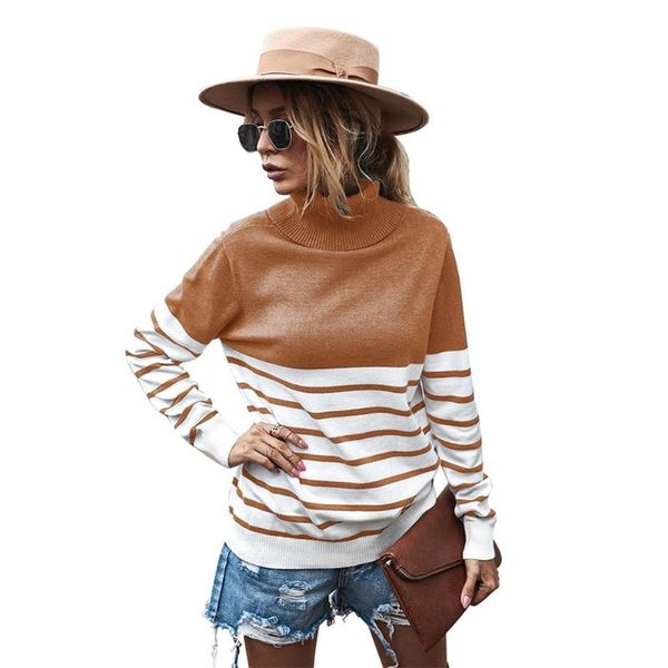 

women's sweaters striped knitted sweater women casual autumn winter turtle neck stripes slim pullover plus size 4 colors 2021, White;black