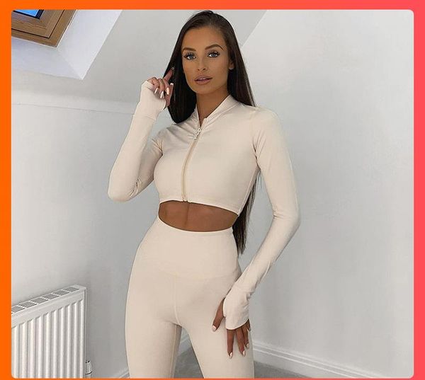 

women's two piece pants tufaha 2021 winter women 2 set long sleeve crop tshirt leggings bodycon sport fitness tracksuit, White