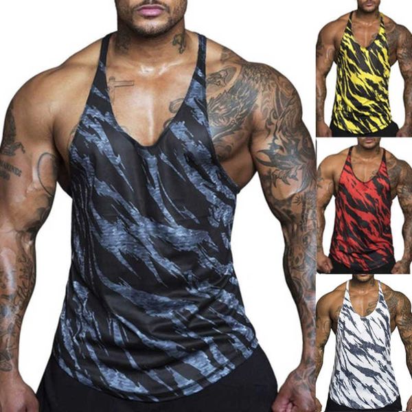 

2021 printed shirts for male accidental summer tank o-neck gentlemen vest mouwlose bodybuilding clothing fashion t-shirt, White;black