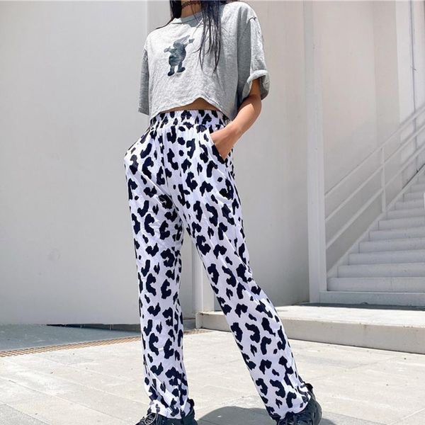 

women's jeans vintage brown y2k cow print straight leg pants streetwear skinny stretch denim harajuku fashion trousers female, Blue