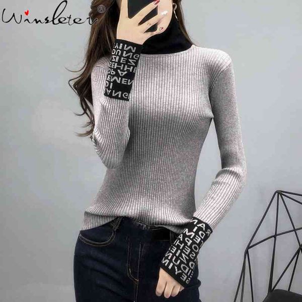 

women's sweaters autumn winter knitted thick sweater women clothes patchwork letter ropa mujer pullover bottoming shirt m0771, White;black