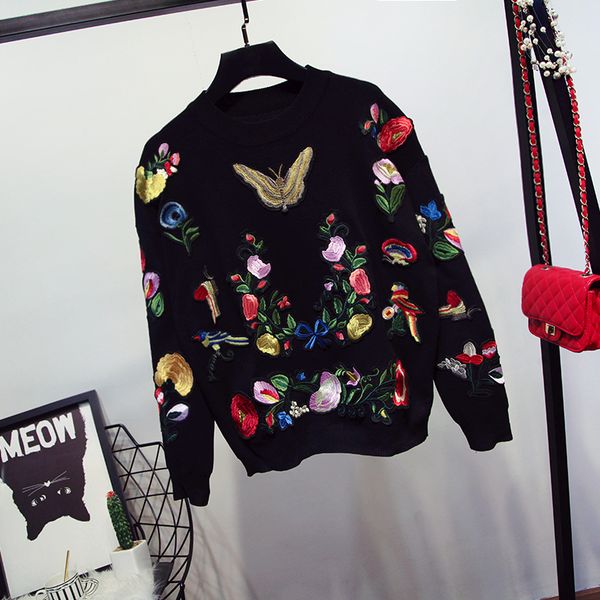 

black knitted tracksuits women outfits butterfly embroidery flowers pullover sweater pencil pants set fashion knit suit female r9df, Blue