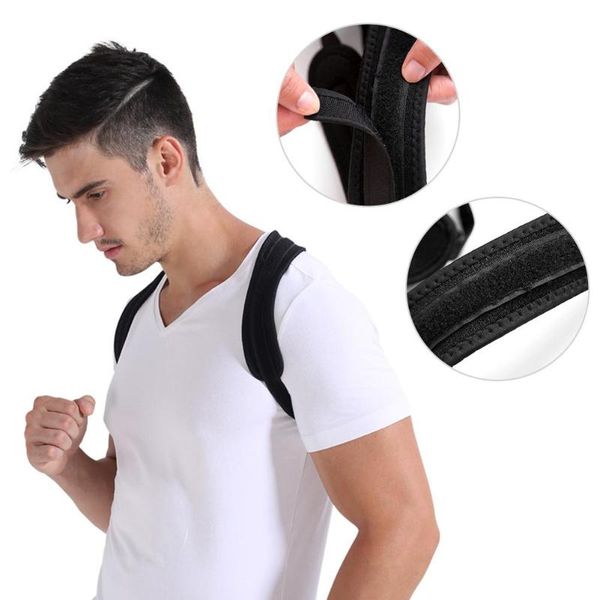 

back support adjustable posture corrector strap shoulder lumbar waist spine brace pain relief orthopedic belt, Black;blue