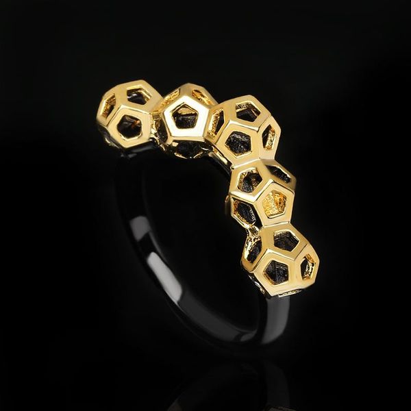 

cluster rings 2021 women's black gold ring hollow geometric diamond creative honeycomb party jewelry women, Golden;silver