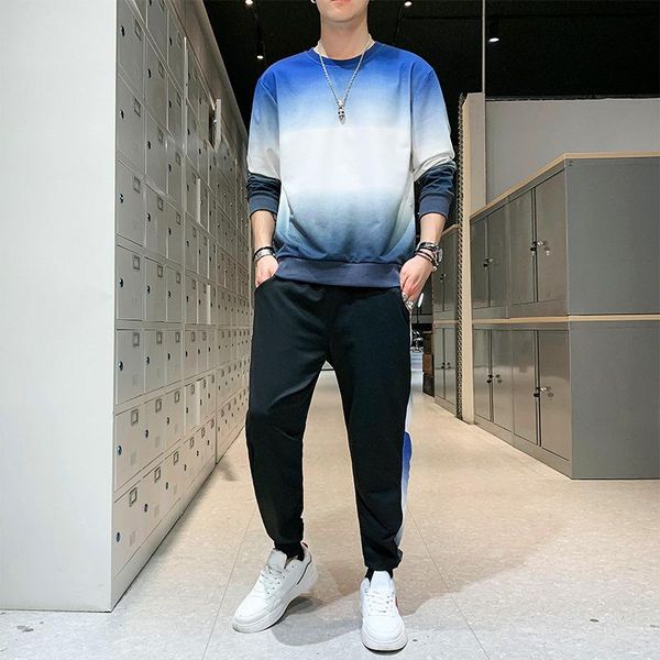 

men's tracksuits men outfit set 2021 autumn casual sports suit round neck long-sleeved sweatshirt+trousers sportswear 2 piece, Gray