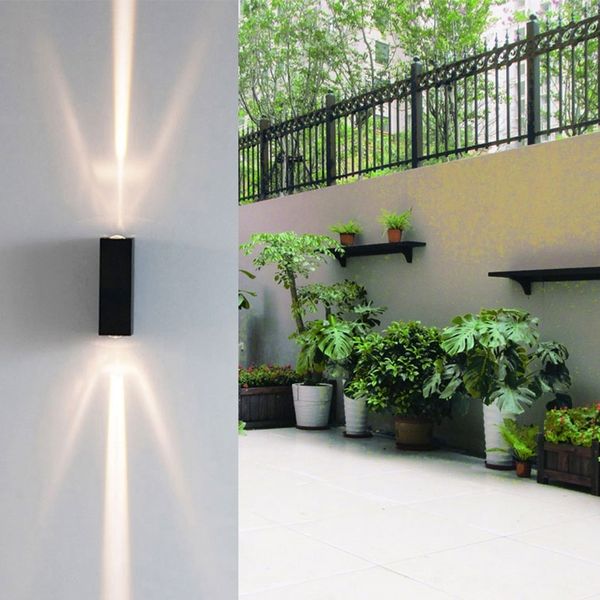 

2021 new waterproof led outdoor courtyard aisle balcony indoor l rectangular up and down decoration wall light black hu62