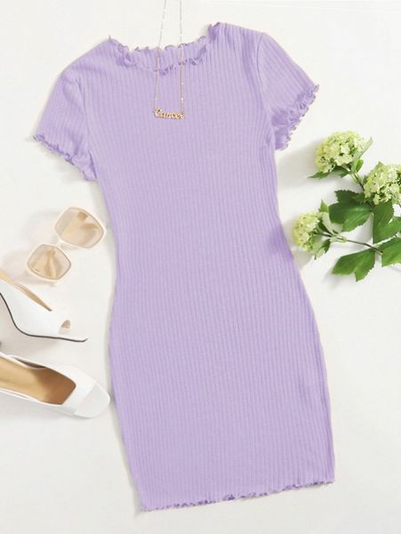 

lettuce trim rib-knit bodycon dress s2id#, Black;gray