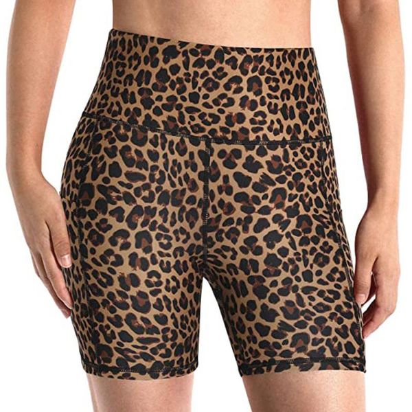 

yoga outfit summer women leopard shorts running fitness workout gym short high waist seamless hip-up tight elastic sport