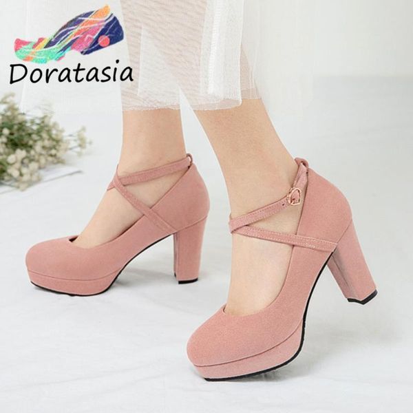 

dress shoes doratasia office women flock high heels party 2021 cross strap consise pumps fashion spring, Black