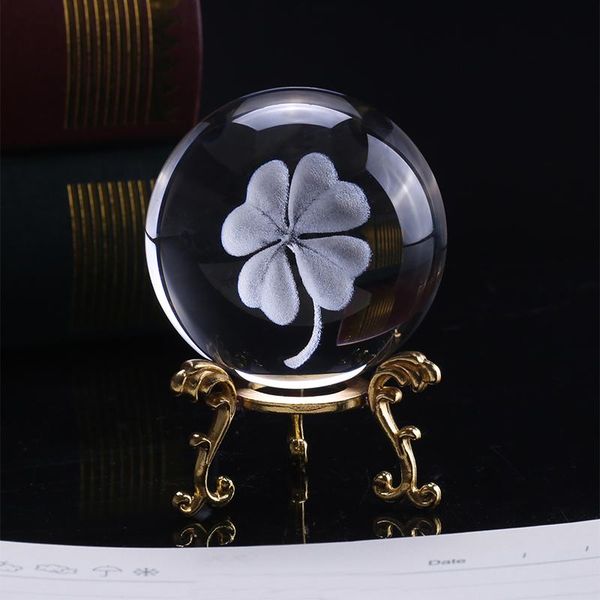 

novelty items 6 cm crystal four leaf clover ball 3d laser engraved miniature model globe craft glass home decoration ornament gift