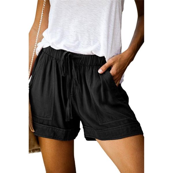 

women's shorts female casual womens high waist loose straight-leg drawstring, White;black