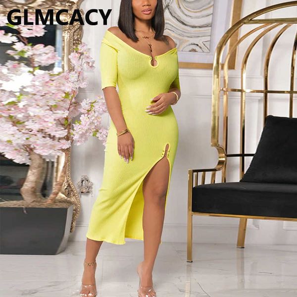 

women plus size off shoulder solid slit bodycon midi dress 210702, Black;gray
