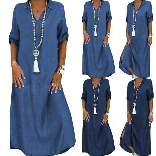 

casual dresses 2021 plus size women's denim dress foreign trade solid color, Black;gray