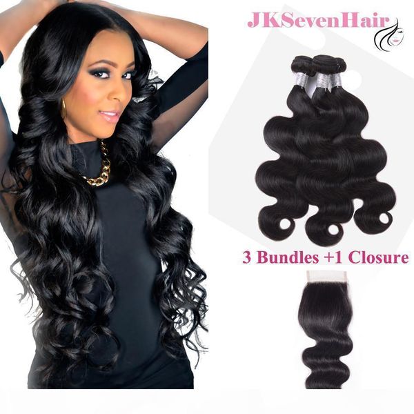 

12a grade body wave peruvian virgin hair bundles 3pcs with 4x4inch lace closure indian brazilian malaysian hair weaves with closure, Black