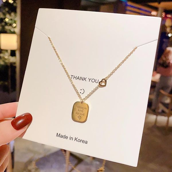 

pendant necklaces davini heart golden chain square shape romantic letters necklace jewelry for women female gifts mg283, Silver