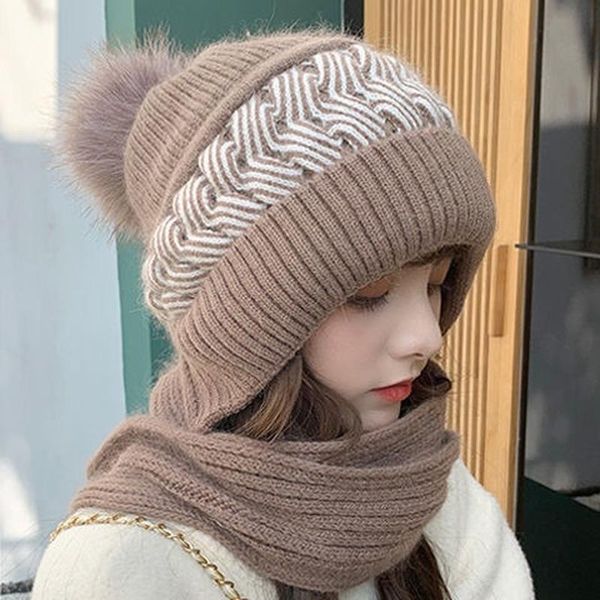 

hats, scarves & gloves sets all-in-one hat scarf ladies winter fashion wool autumn and all-match warmth thick knitted, Blue;gray