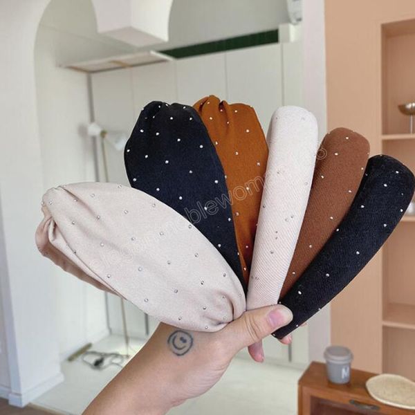 

fashion women hairband wide side sponge cross knot headband shining rhinestone turban hair accessories, Silver