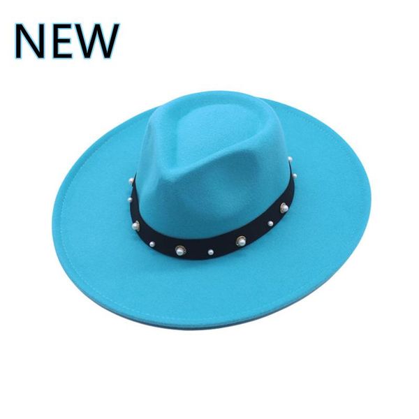 

wide brim hats 9.5cm big brimmed hat for women's woolen fedora autumn and winter blue peach heart jazz wool felt men's, Blue;gray