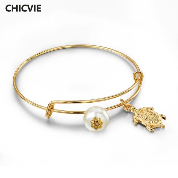 

charm bracelets chicvie tortoise cuff bangles charms for women & girls jewelry making stainless steel bracelet sbr150221, Golden;silver