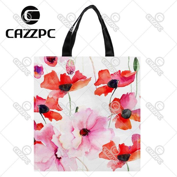 

shopping bags watercolor colorful elegance poppy flowers print nylon oxford reusable bag gift foldable eco pack of 2
