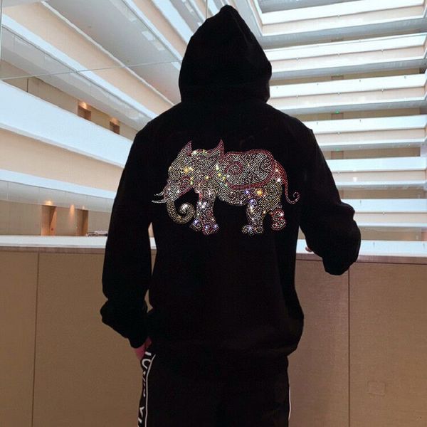 

men's hoodies & sweatshirts super bright elephant diamond handcrafted pattern male let loose hoodie quickly send winter goods nightgown, Black