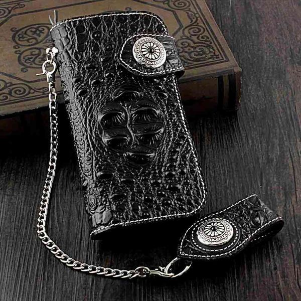 

mens biker wallet thick genuine leather hand purse with pants chain, Red;black
