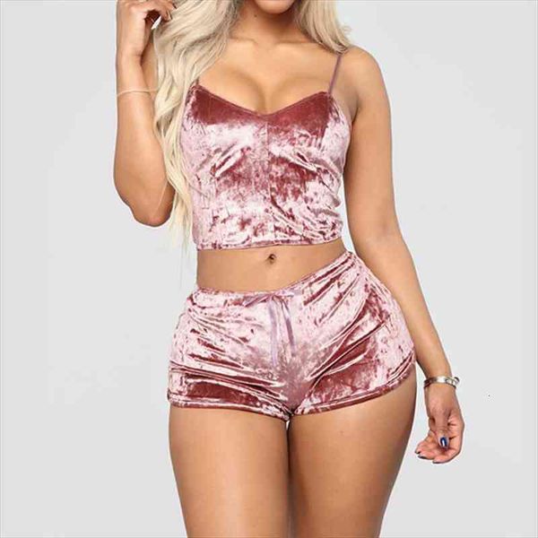 

us fashion 2pcs velvet womens sleepwears spaghetti strap shorts pajama set ladies female party, Black;red