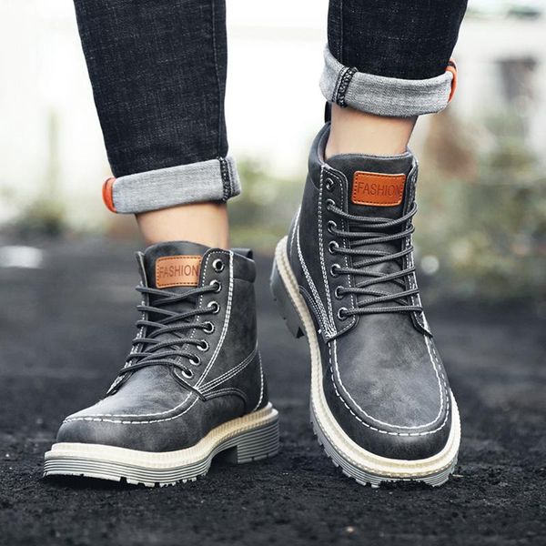 

boots platform shoes for men 2021 winter outdoor ankle man snow boot with short plush keep warm footwear lace-up boy, Black