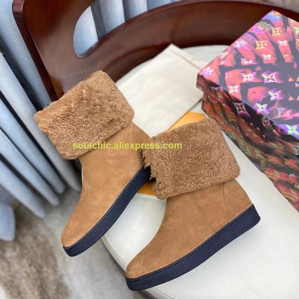 

boots winter snow women short bota flat heel genunie fur botas ladies shoes mujer, Black